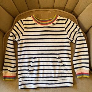 Mini Boden Navy Striped Terrycloth Sweater with Rainbow Trim